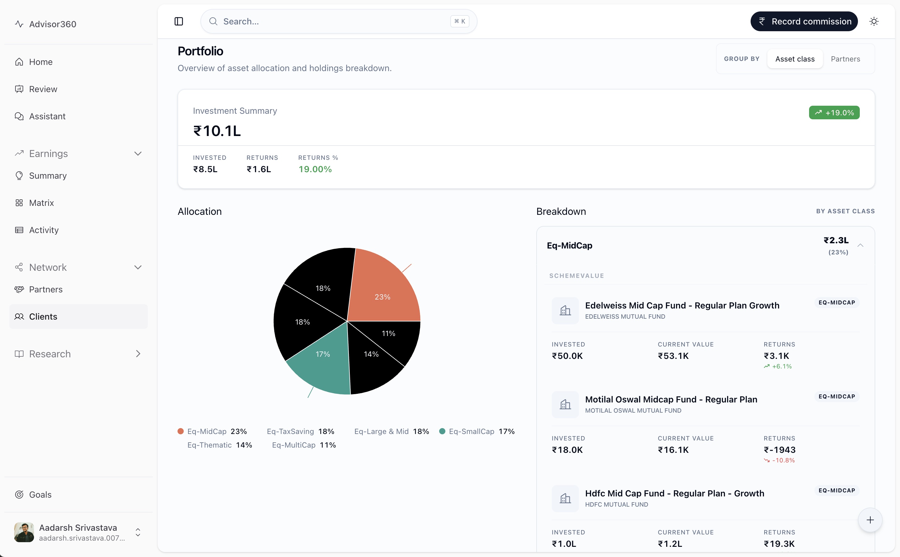 Advisor360 client details workspace