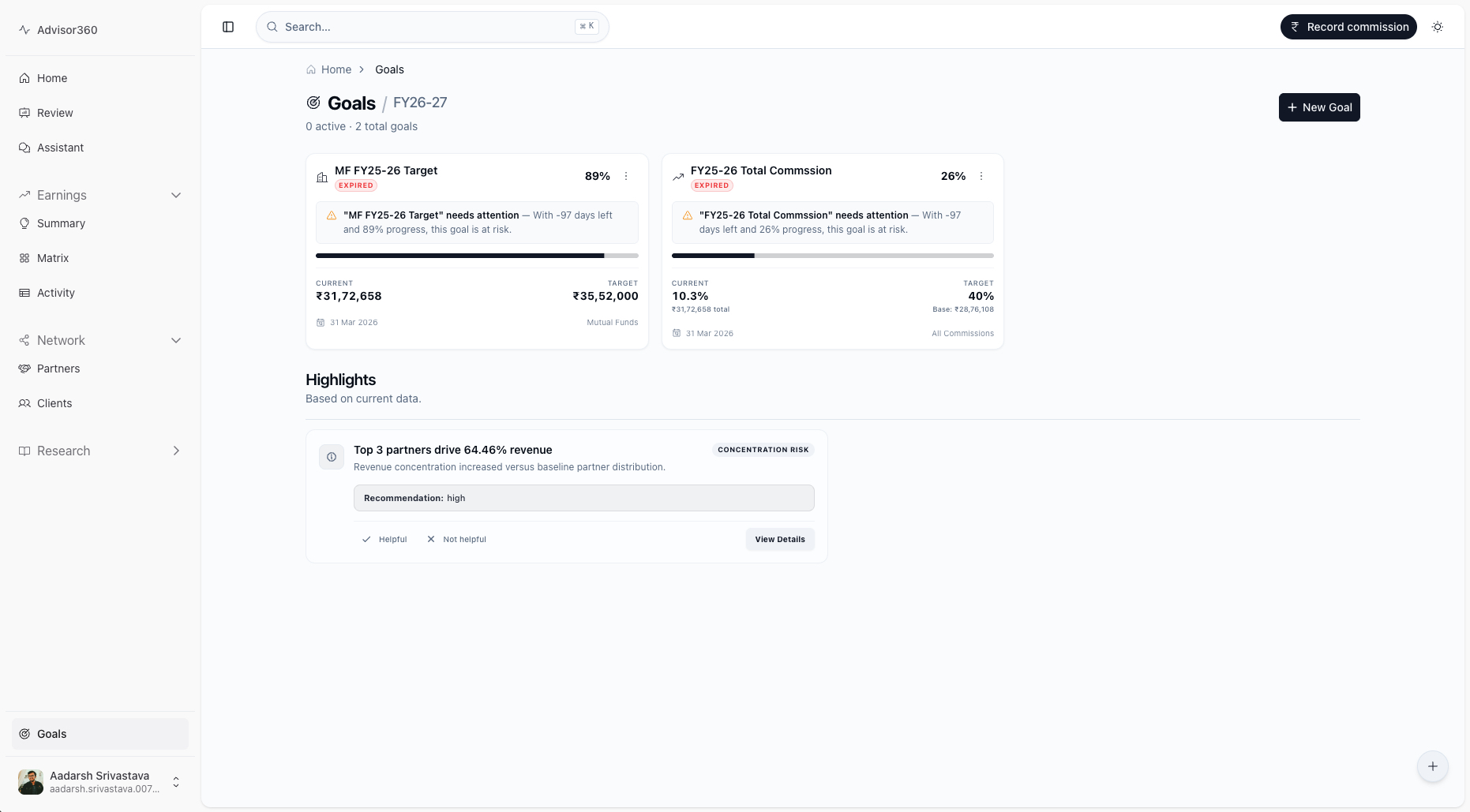 Advisor360 goal tracking